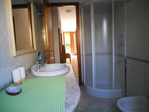 Shower, hair dryer, bidet, towels