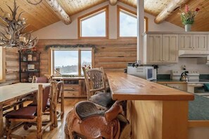 Fridge, microwave, oven, stovetop - Teton Homestead: Ultimate Teton View Log Cabin (Tetonia)