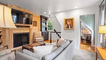 Télévision, cheminée, espaces bureaux