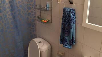 Haartrockner, Handtücher, Seife, Toilettenpapier