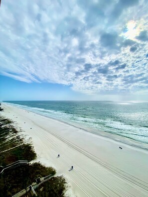 On the beach, sun loungers