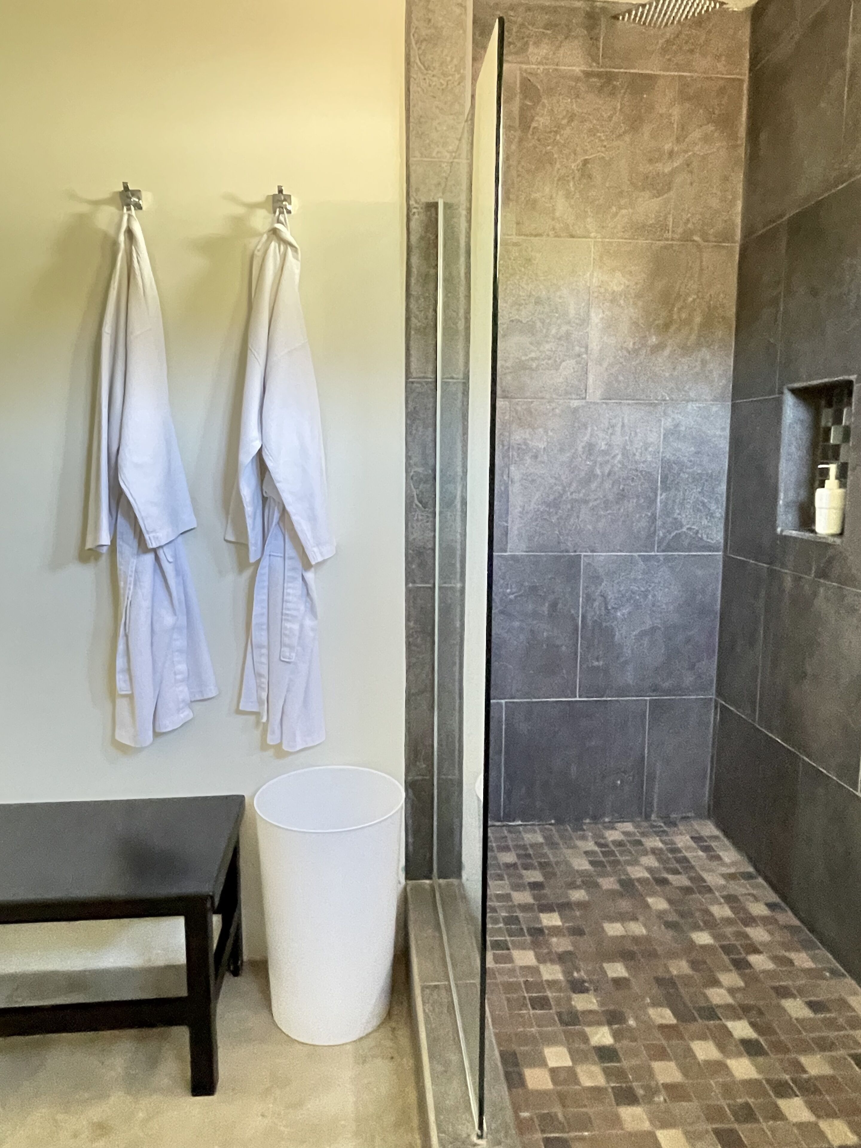 deluxe double room, 1 king bed, terrace | bathroom | shower, rainfall showerhead, bathrobes, towels