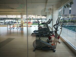 Stay fit and active with our well-equipped gym featuring treadmills, stationary bikes, and an elliptical trainer.