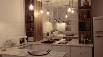 Studio, 1 Queen Bed, Terrace, Garden View | Private kitchen | Fridge, microwave, espresso maker, coffee/tea maker