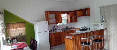 Apartment, 2 Double Beds, Non Smoking, Sea View | Shared kitchen | Fridge, microwave, oven, stovetop