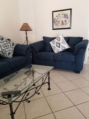 Smart TV, fireplace, DVD player, books