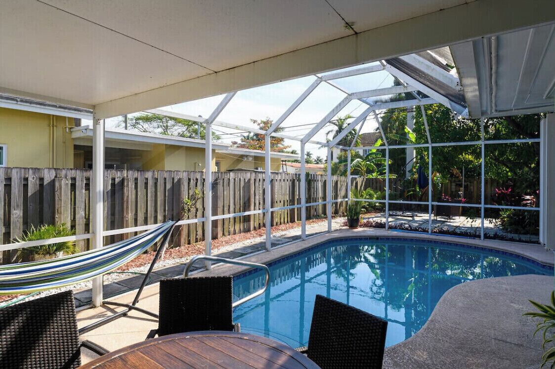 Heated pool with night changing lights