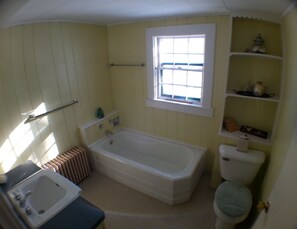 Shower, towels, soap, toilet paper