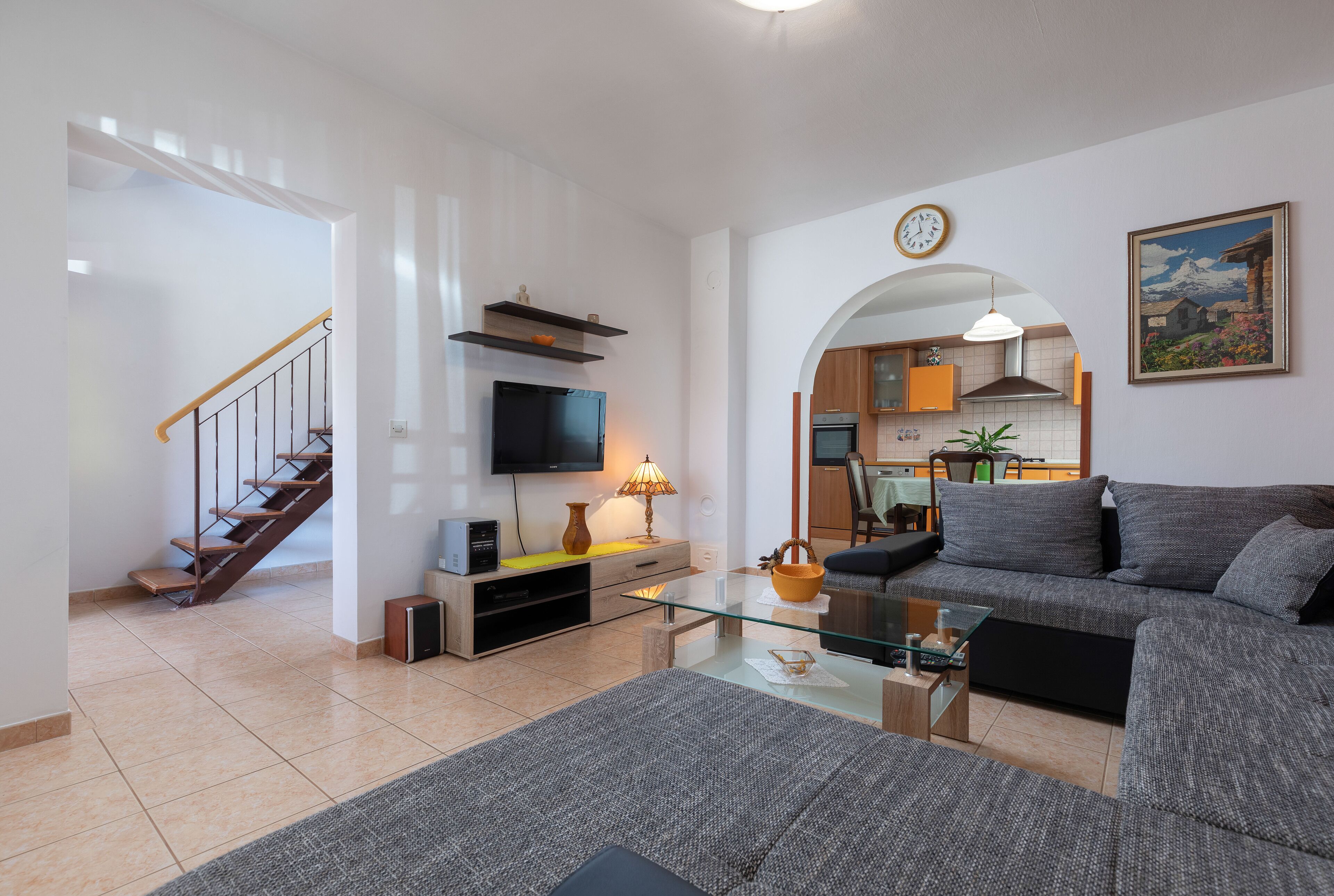 TV, DVD player, stereo