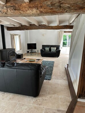 TV, fireplace, DVD player, books