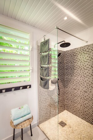 Shower, hair dryer, towels, soap - Villa Avocatier Salt pool in a tropical garden (SAINT-FRANCOIS)