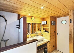 Shower, hair dryer, toilet paper