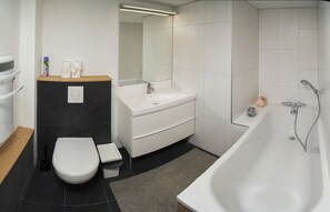 Bathtub, hair dryer, soap