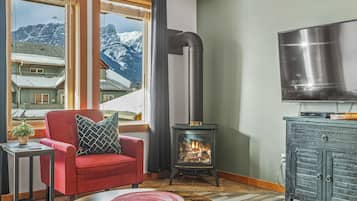 Fernseher, Kamin, Bücher, Videothek