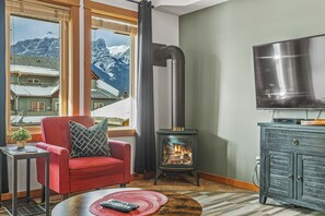 TV, peis, bøker og filmbibliotek