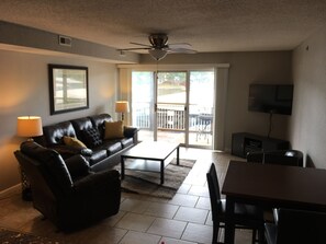Flat-screen TV, DVD player