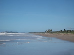On the beach, sun-loungers, beach towels