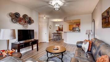 Smart TV, fireplace, video games, video library