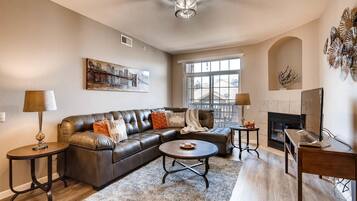 Smart TV, fireplace, video games, video library