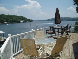 Outdoor dining - Captain Ron's No-Wake Cove. Terrific lake views from inside home & from decks! (Sunrise Beach)