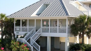 A two-story house with a balcony, a staircase, and a porch. - Grayton Favorite, Large Private Pool, 75 Yards to Beach Access, Newly Renovated (Santa Rosa Beach)