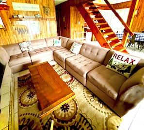 TV, fireplace, DVD player, foosball