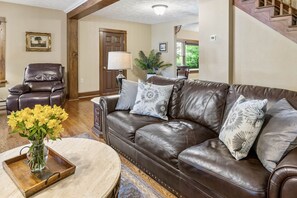 Smart TV, fireplace, DVD player, books