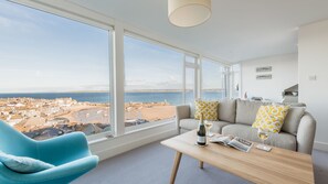 Living area - Sea Spirit With Best Views Panoramic of St Ives Ever! Within Walking Distance of Heart of St Ives and Beaches. Allocated Parking. Free Wifi (St Ives)