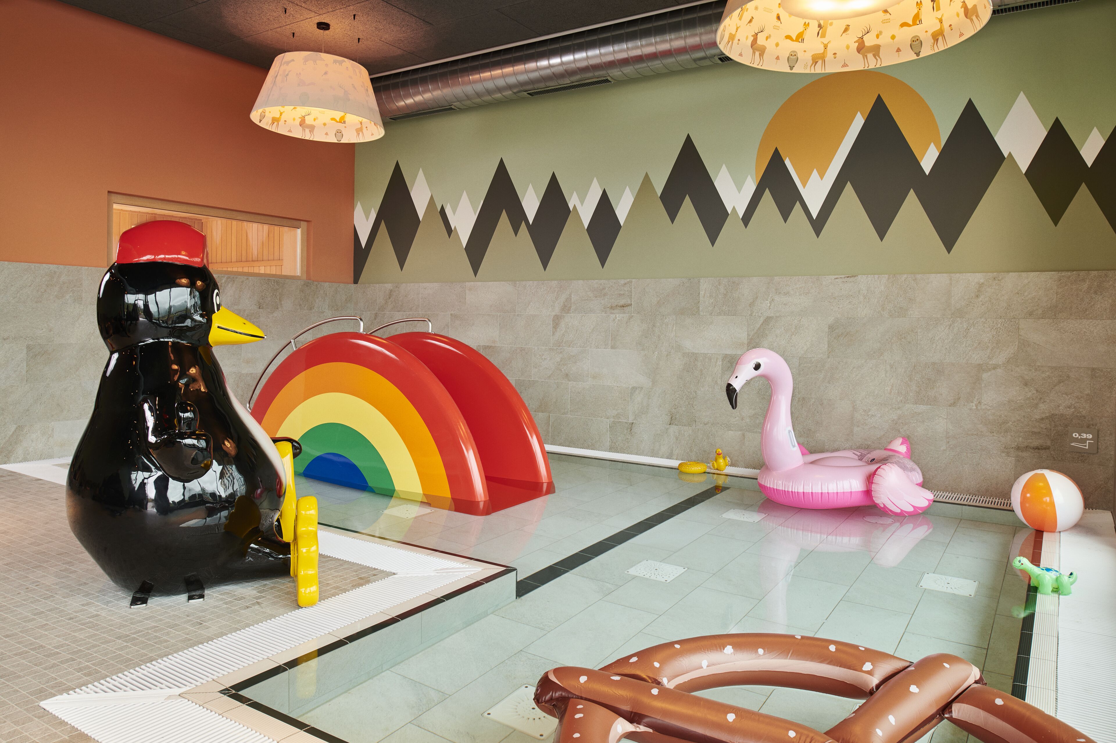 indoor pool, outdoor pool, pool loungers