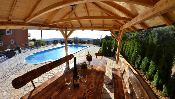 BBQ/picnic area - Apartments with pool and ocean view (Rab)