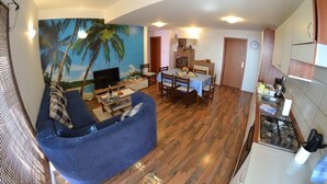 Family Apartment, 3 Bedrooms (#2) | Living area - Apartments with pool and ocean view (Rab)