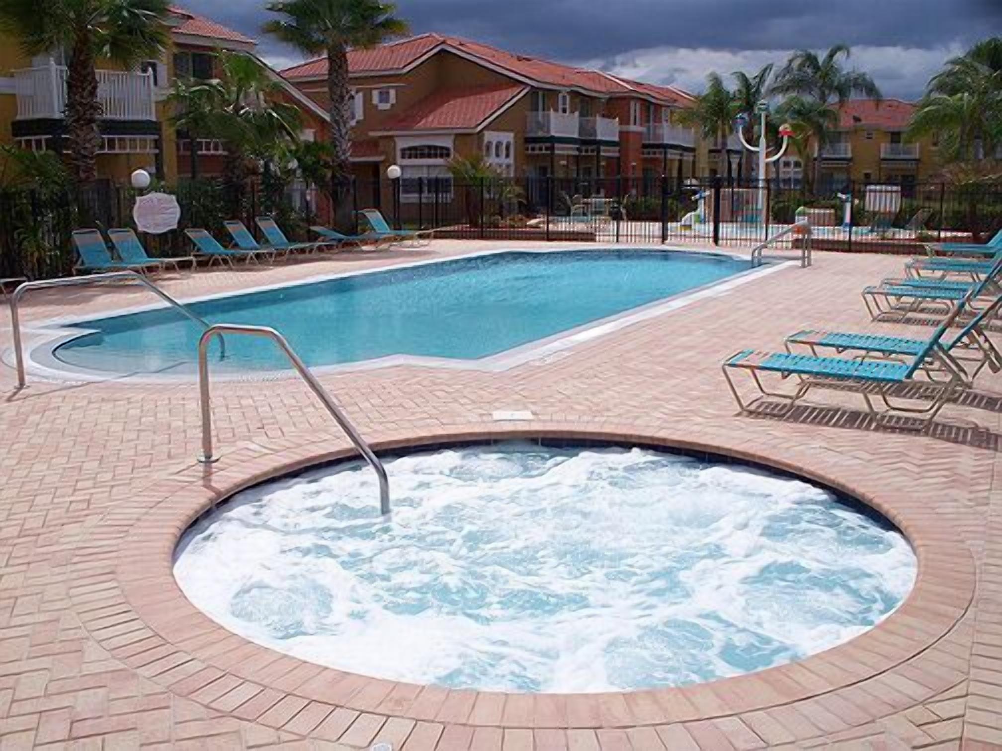 Outdoor pool, a heated pool, sun loungers