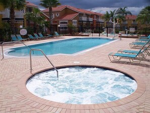 Outdoor pool, a heated pool, pool loungers