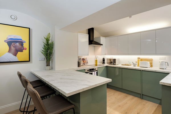 City Apartment, 3 Bedrooms | Private kitchen | Fridge, microwave, oven, stovetop