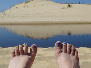 Plage, chaises longues