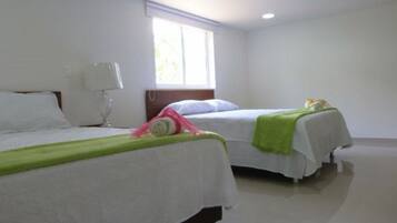 4 bedrooms, blackout curtains, bed sheets