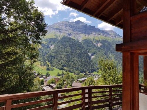 Architect-designed family chalet - superb view of Mont Joly - 2 km from the slopes