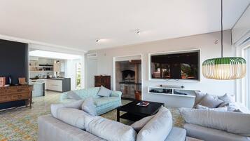 TV, caminetto, impianto stereo