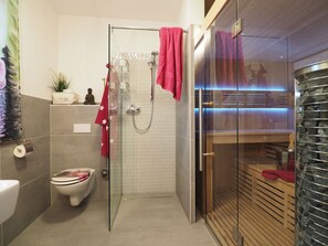 Shower, hair dryer, towels, toilet paper - My little Zanzibar 2, large color light therapy sauna, fireplace, DTV 5 ***** (Zirchow)