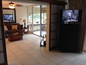 Smart TV, DVD player, books, video library