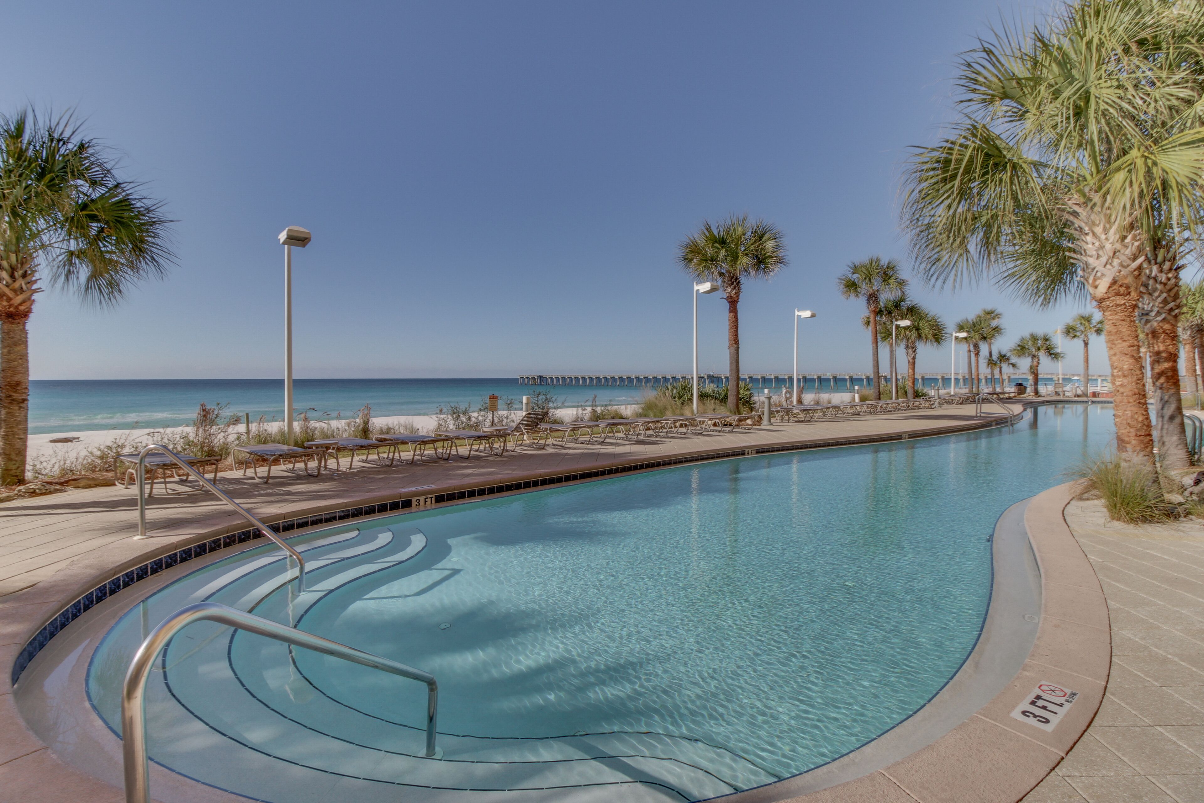 Beachfront condo with pier view, resort pool & Pier Park across street