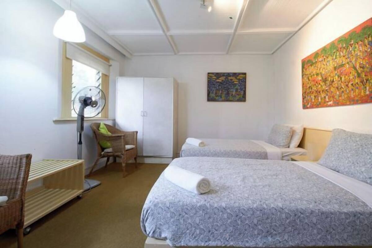 Desk, blackout drapes, iron/ironing board (on request), WiFi (free)