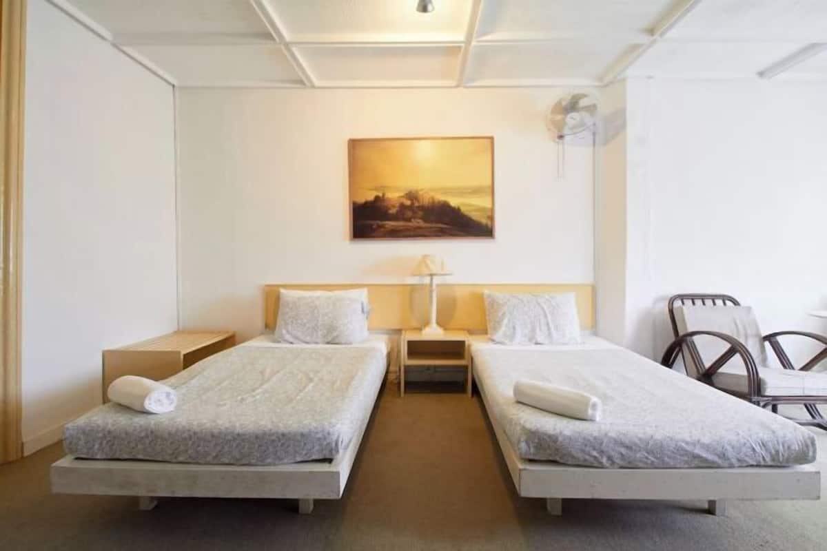 Desk, blackout drapes, iron/ironing board (on request), WiFi (free)