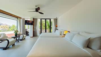 Family Room, Pool View | Minibar, in-room safe, desk, laptop workspace
