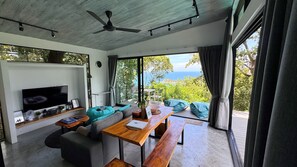 Villa Confort, 1 chambre, piscine privée, vue mer | Coin séjour