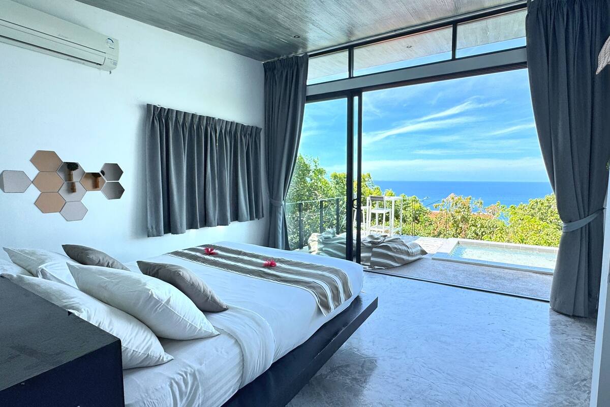 Comfort-Villa, 1 Schlafzimmer, eigener Pool, Meerblick