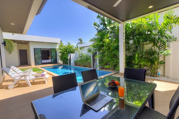 Outdoor pool, pool umbrellas, pool loungers - Elegant Villa NC10 at Tropical Residence (Rawai)
