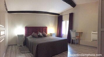 Individually decorated, individually furnished, desk, iron/ironing board