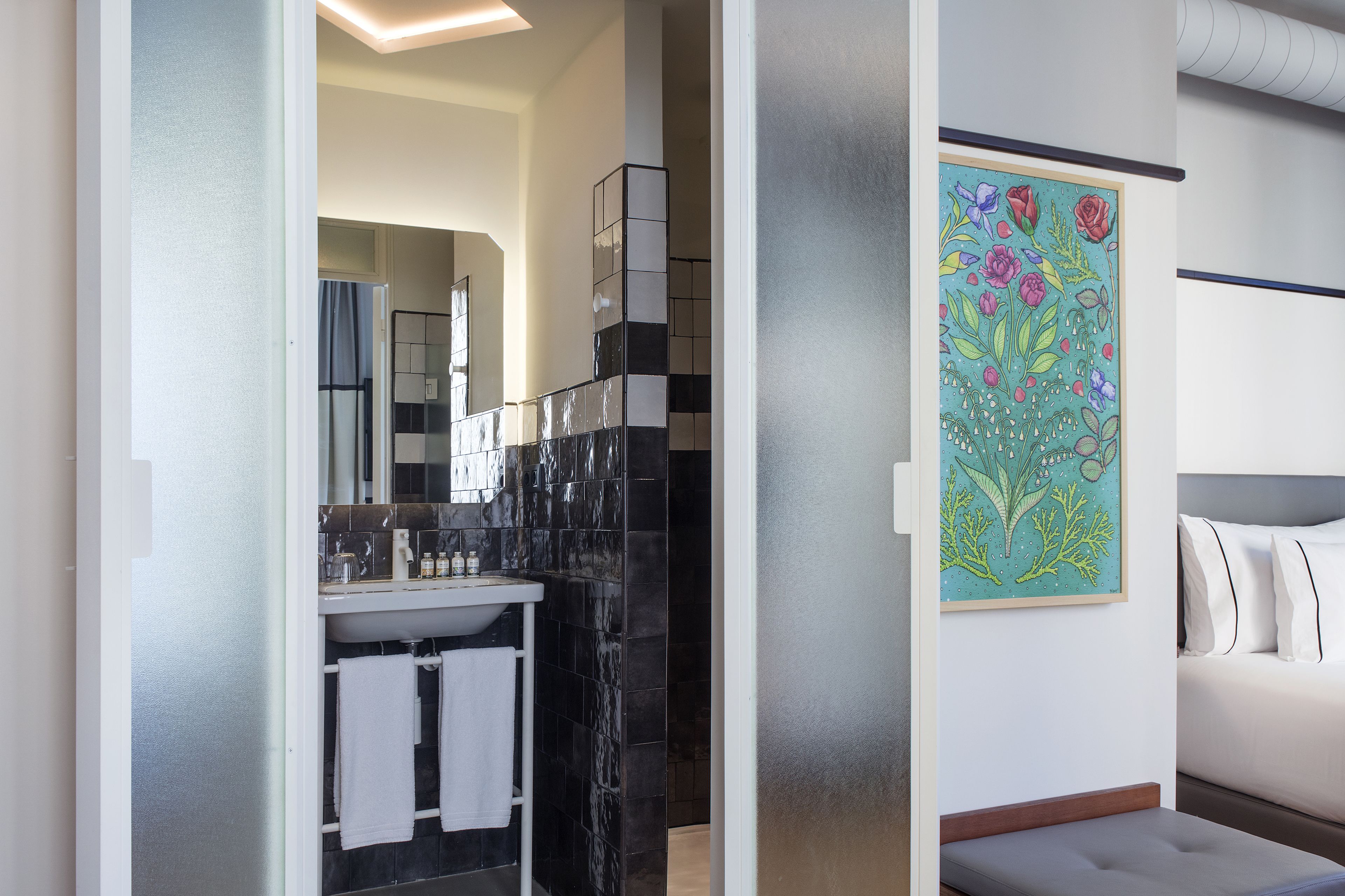 shower, eco-friendly toiletries, hair dryer, towels