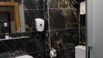 Shower, free toiletries, hair dryer, slippers